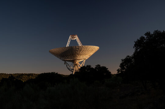 A large antenna of the Madrid Deep Space Communications Complex of NASA and JPL used for for tracking vehicles and spacecraft and for radioastronomy research