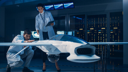Meeting of Aerospace Engineers Working On Unmanned Aerial Vehicle / Drone Prototype. Aviation...