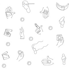 Say Yes to Safe Sex seamless pattern background icons set