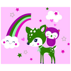 Naklejka premium deer and fawn cartoon