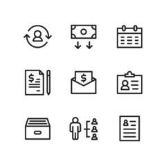 Human Resource icon set includes goal, achievement, hiring, employee, salary, appointment, contract, employee, leader.