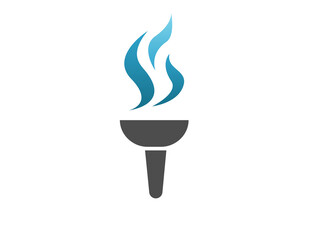 Flaming torch icon with blue flame