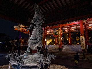 Tokyo, Japan - 24.2.20: Sensoji in the evening, with very few visitors present