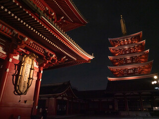 Fototapeta na wymiar Tokyo, Japan - 24.2.20: Sensoji in the evening, with very few visitors present
