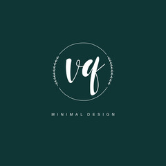 VQ Initial handwriting or handwritten logo for identity. Logo with signature and hand drawn style.