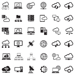 Cloud Computing Icons. Black Flat Design. Vector Illustration.