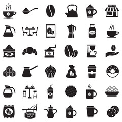 Coffee Icons. Black Flat Design. Vector Illustration.