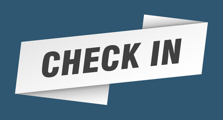 check in banner template. ribbon label sign. sticker