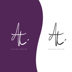 AT Initial handwriting or handwritten logo for identity. Logo with signature and hand drawn style.