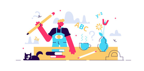 Homework vector illustration. Flat tiny 
