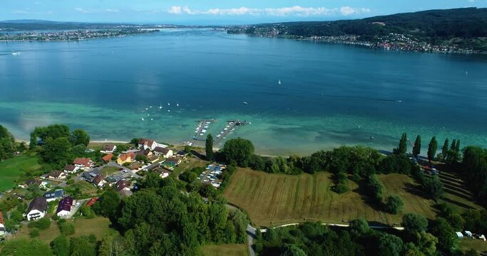 Aerial view of lake konstanz, bodensee in Germany on a sunny day in summer