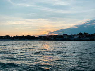 Beautiful sky dusk over coast of Sozopol Old Town, Bulgaria