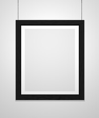 Art museum single vertical frame isolated on white. Black frame. 3D rendering.