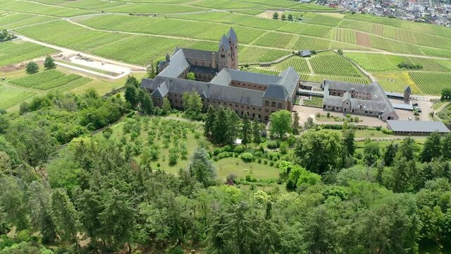 aerial viw, flight at  St. Hildegard's abbey, Benedictine women, diocese, Germany, Eibingen, Hessen, R&uuml;desheim,