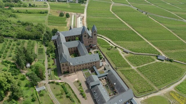 aerial viw, flight at  St. Hildegard's abbey, Benedictine women, diocese, Germany, Eibingen, Hessen, R&uuml;desheim,