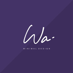 WA Initial handwriting or handwritten logo for identity. Logo with signature and hand drawn style.