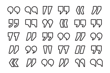 Quotation marks vector collection. Quotes icon. Lined speech mark symbol.