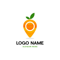 Orange Fruit Pin Location Fresh Modern Icon Logo Design Template, Fruit point logo template illustration