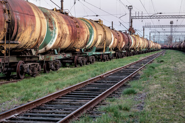 Fototapeta na wymiar echelon of railway tanks