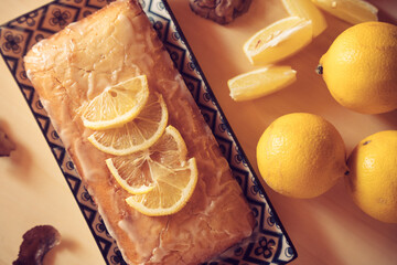 Lemon Cake with lemons and lemon slices
