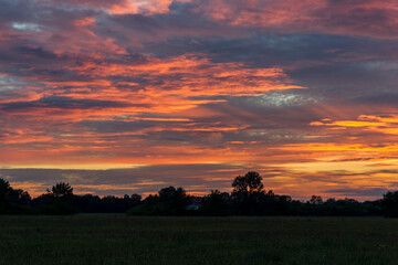 Sunset over the orchards in Siebenbrunn near Augsburg