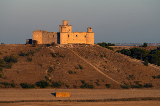 View of Castle of Barcience during sunset, built in the 15th century near the city of Toledo.