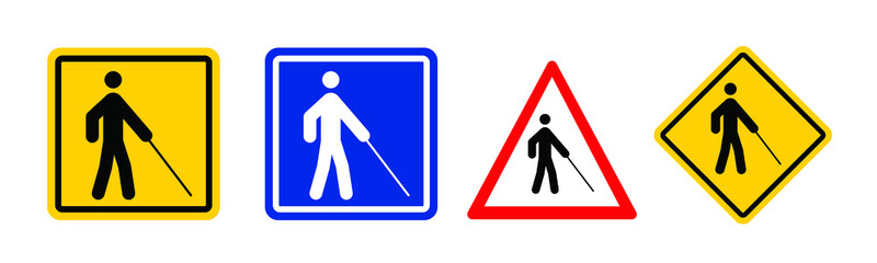 Trafic icon. World braille day, Blind day. Alphabet for blind, reading braille code signs. Vector sign or walking symbol. Text touching the relief hand finger. Louis Braille france Coupvray.