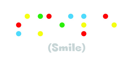 Slogan smile. World braille day, Blind day. Alphabet for blind, reading braille code signs. Vector sign symbol. Text touching the relief hand finger. Louis Braille france Coupvray. Points or dots