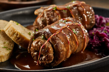 Tasty German beef roulade in a thick gravy