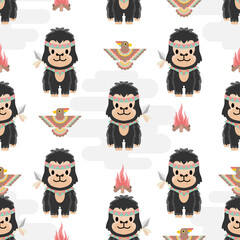 cute native american animal cartoon seamless pattern set