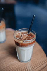 cup of coffee on wooden background, relax time, latte