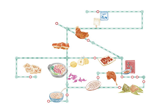 Illustration of food along the Chinese Railway
