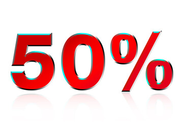 Red 3D price tag with outstanding color with 50% discount.