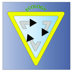 recycling sign with sky-colored arrows with yellow edging. ecology sign.