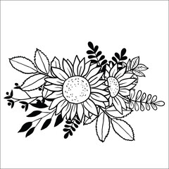 Sunflower. Vector image of hand drawn sunflowers isolated on white background at retro style