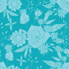 Hand Drawn Seamless Background With Floral Ornaments, Stylized Flowers, Dots, Plants. Vector Abstract Floral Textures.