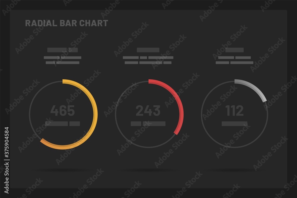 Poster radial bar chart. elements of infographics on a dark background. use in presentation templates, mobi