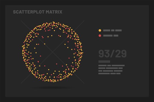 Scatterplot Matrix. Elements of infographics on a dark background. Use in presentation templates, mobile app and corporate report. Dashboard UI and UX Kit.