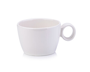 White ceramic cup isolated on white background.