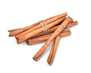 Cinnamon sticks on white background