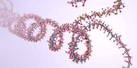 Ribonucleic acid chain from which the deoxyribonucleic acid or DNA is composed - 3d illustration