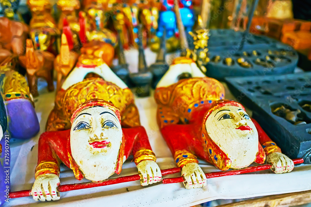 Sticker Antique souvenirs in tourist market of Indein, Myanmar