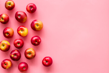 Group of red apples - top view, space for text