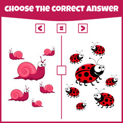 More less or equal. Compare the number. Counting game. Educational mathematical game. Math game for kids.