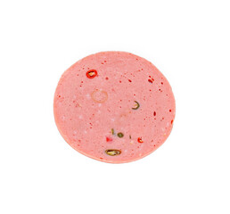  ham sausage isolated on white background, top view.