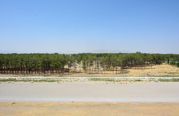 Park next to Persepolis, with visible remains of the installations erected for the 1971 celebrations  for the 2500 years' anniversary of the founding of the Imperial State of Iran. 