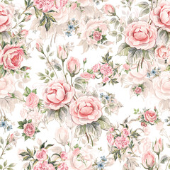 Seamless beautiful pattern for the surface flowers drawn by hand on pape