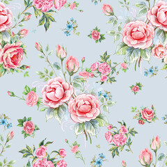 Seamless beautiful pattern for the surface flowers drawn by hand on pape