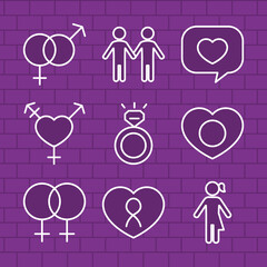 icon set of couple of men and sexual orientation, line style