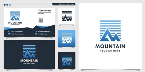 Mountain logo with modern simple style and business card design template Premium Vector